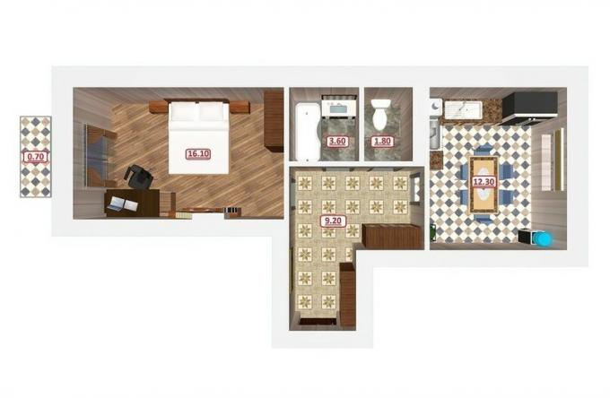 Appartement veste Studio: chambre gauche, à droite - la cuisine