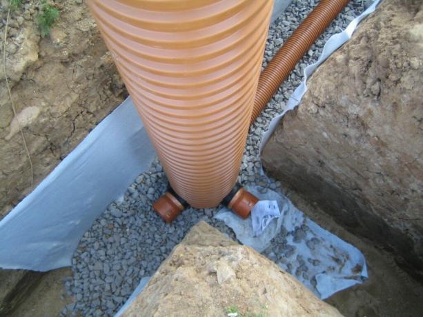 Image du service Yandex Pictures. Raccordement de tube de drainage pour drainer le puits.