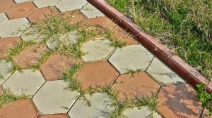Une façon simple de se débarrasser de l'herbe longue sur le chemin du jardin entre les carreaux: l'effet d'un jour