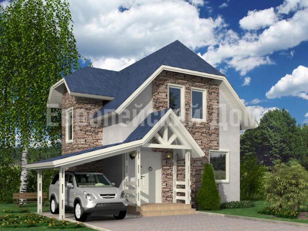 Façade de la maison avec le toit bleu. Source photo: dom-bt.com