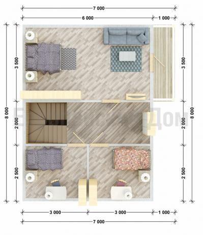 Disposition du deuxième étage avec une autre disposition des meubles. Source photo: dom-bt.com