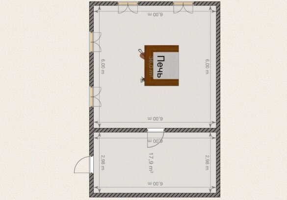 Au centre d'une maison log 6x6 m est inutilisable four russe. La taille de l'annexe 3x6 m.